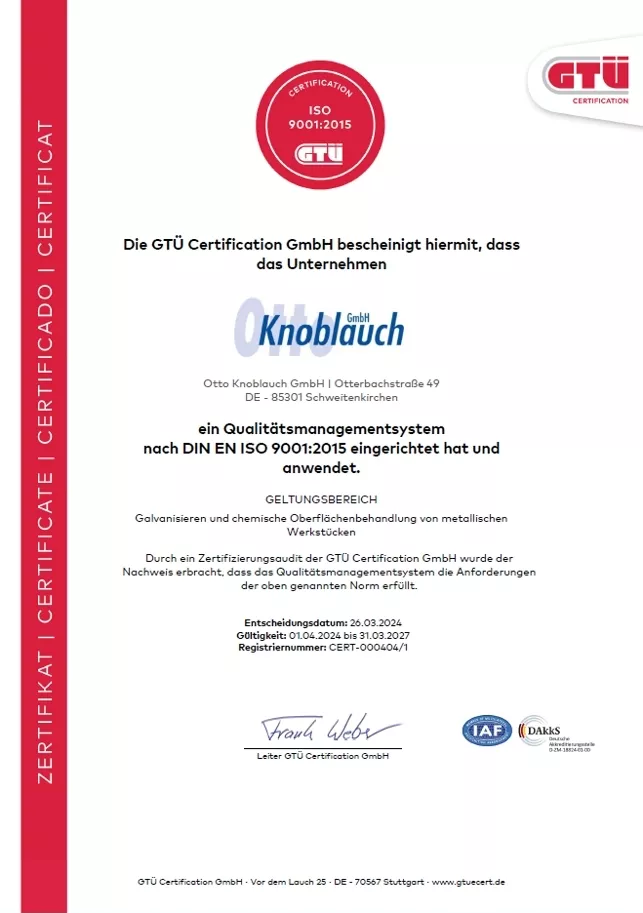 Otto Knoblauch GmbH Zertifikat