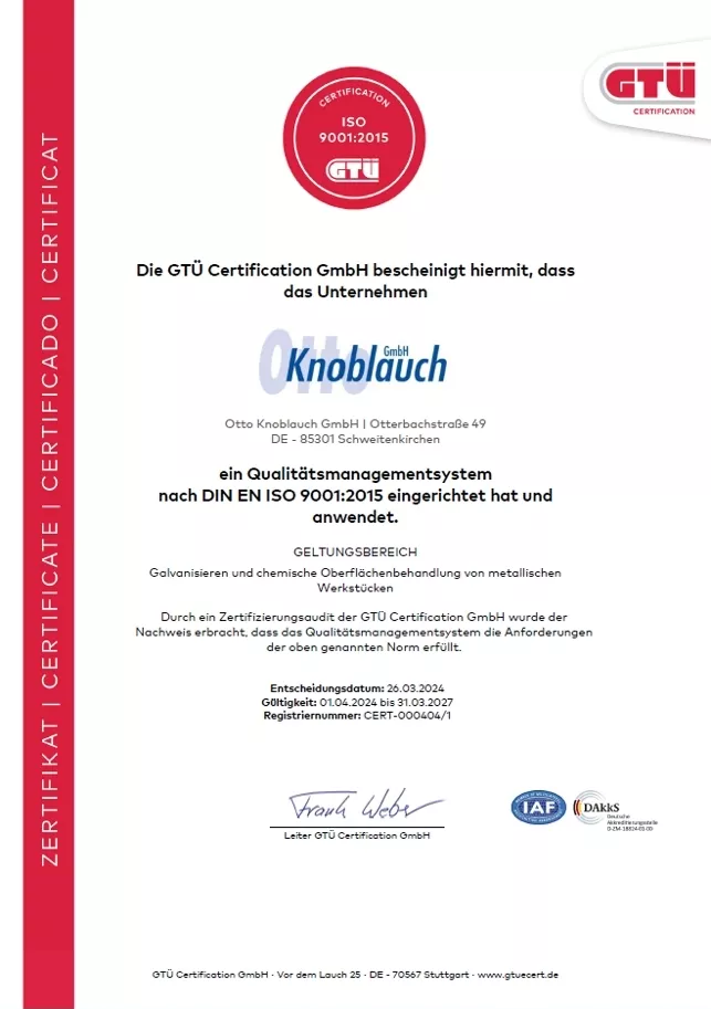 Otto Knoblauch GmbH Zertifikat Otto Knoblauch GmbH Zertifikat